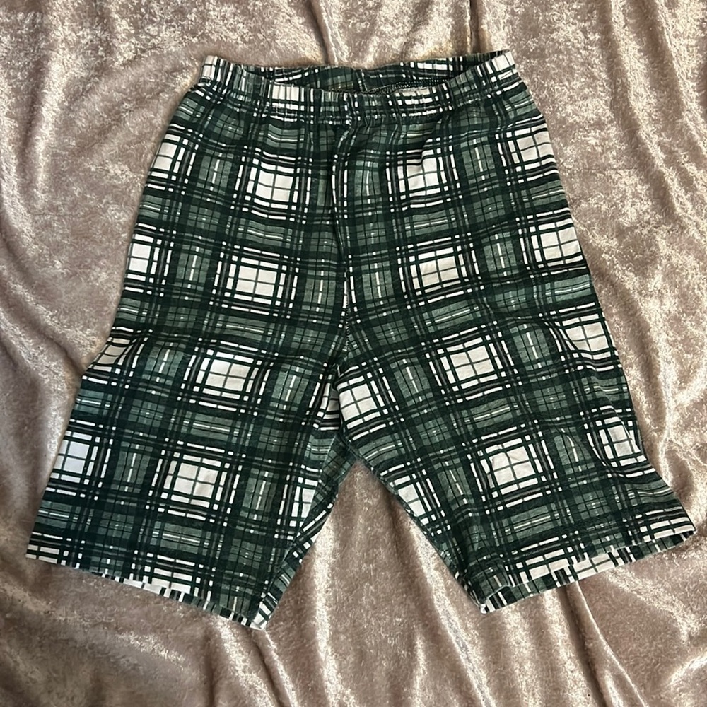 Vintage green and white plaid biker shorts